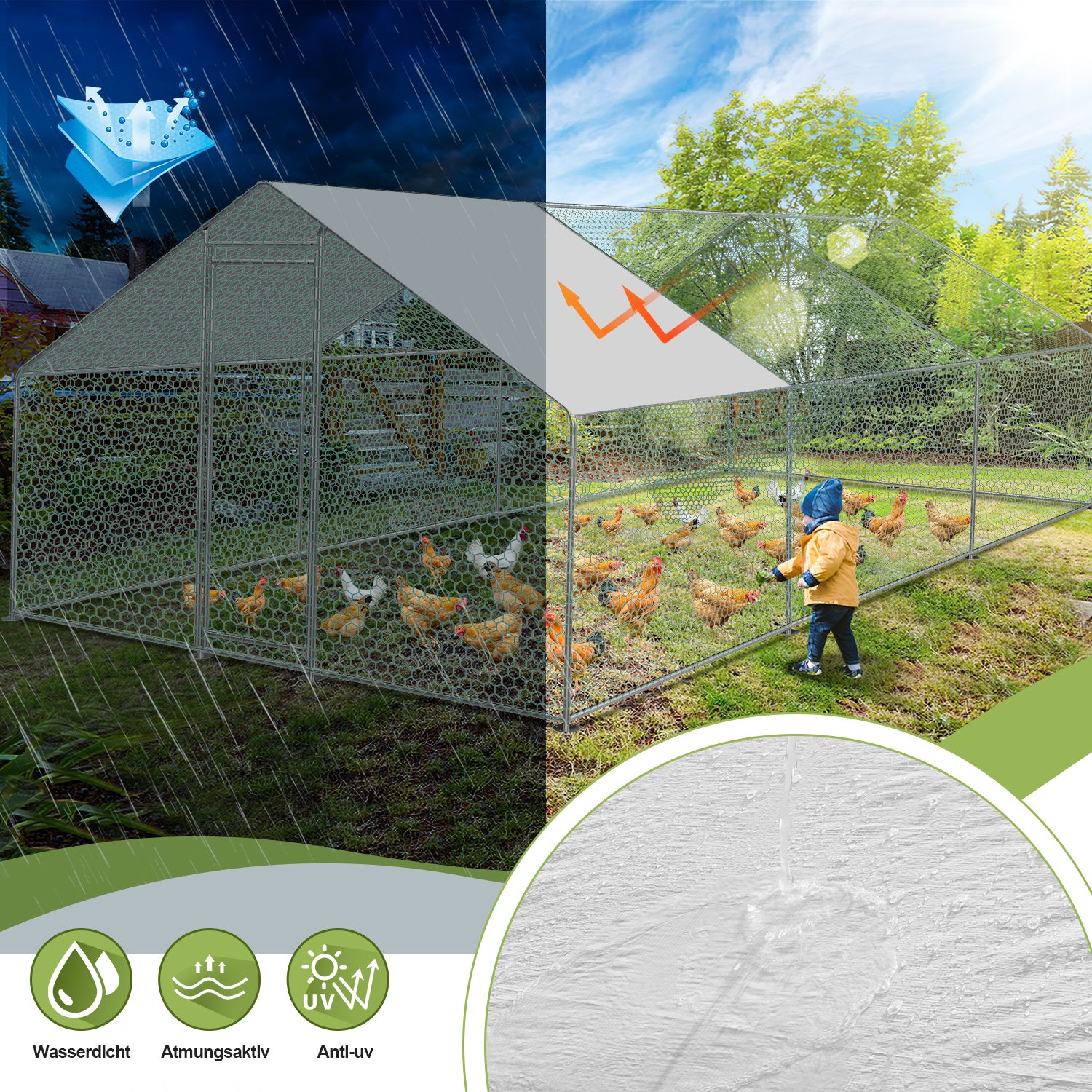 Recinto para galinheiro 18 m² parque em tela metálica 6x3 M aço galvanizado Recinto para parque gaiola para animais - 4
