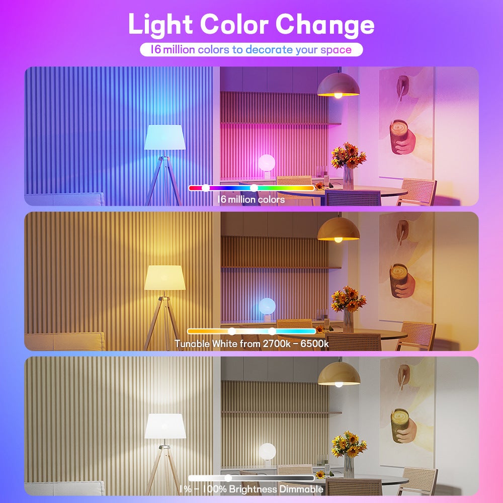 Ampoules LED intelligentes WiFi Bluetooth à intensité et couleur réglables, avec minuterie et télécommande, 10 W (lot de 4) - 2