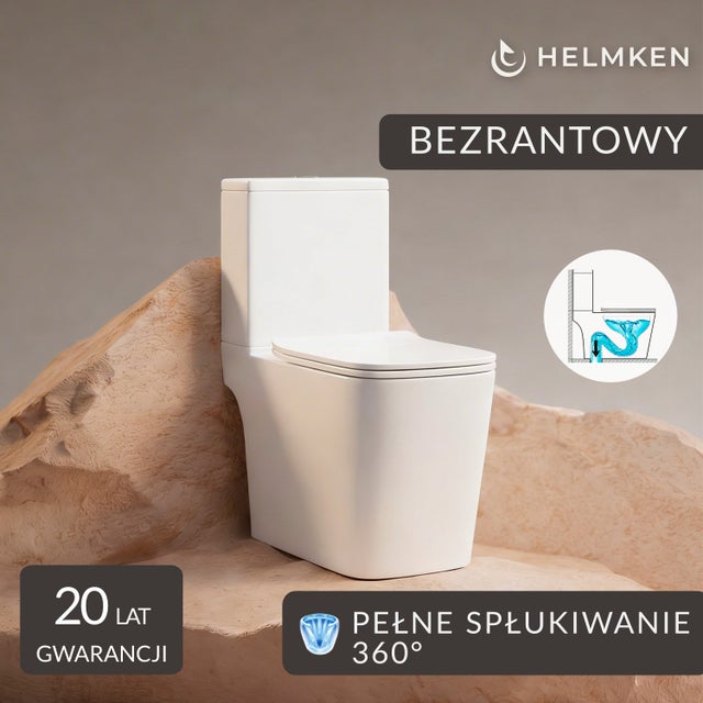 Kompakt WC bezkołnierzowy Helmken 35900003 z deską wolnoopadającą (polipropylen), ceramika sanitarna, system antyrozbryzgowy, odpływ pionowy (podłoga)
