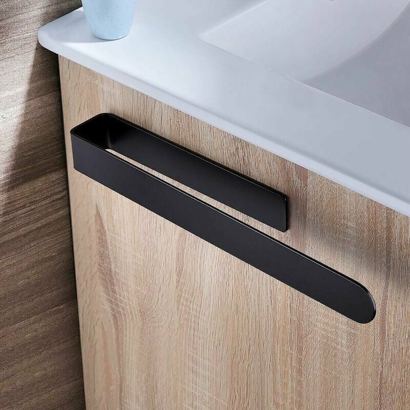 Toallero de baño negro, toallero de acero inoxidable, toallero adhesivo, 37cm - 3