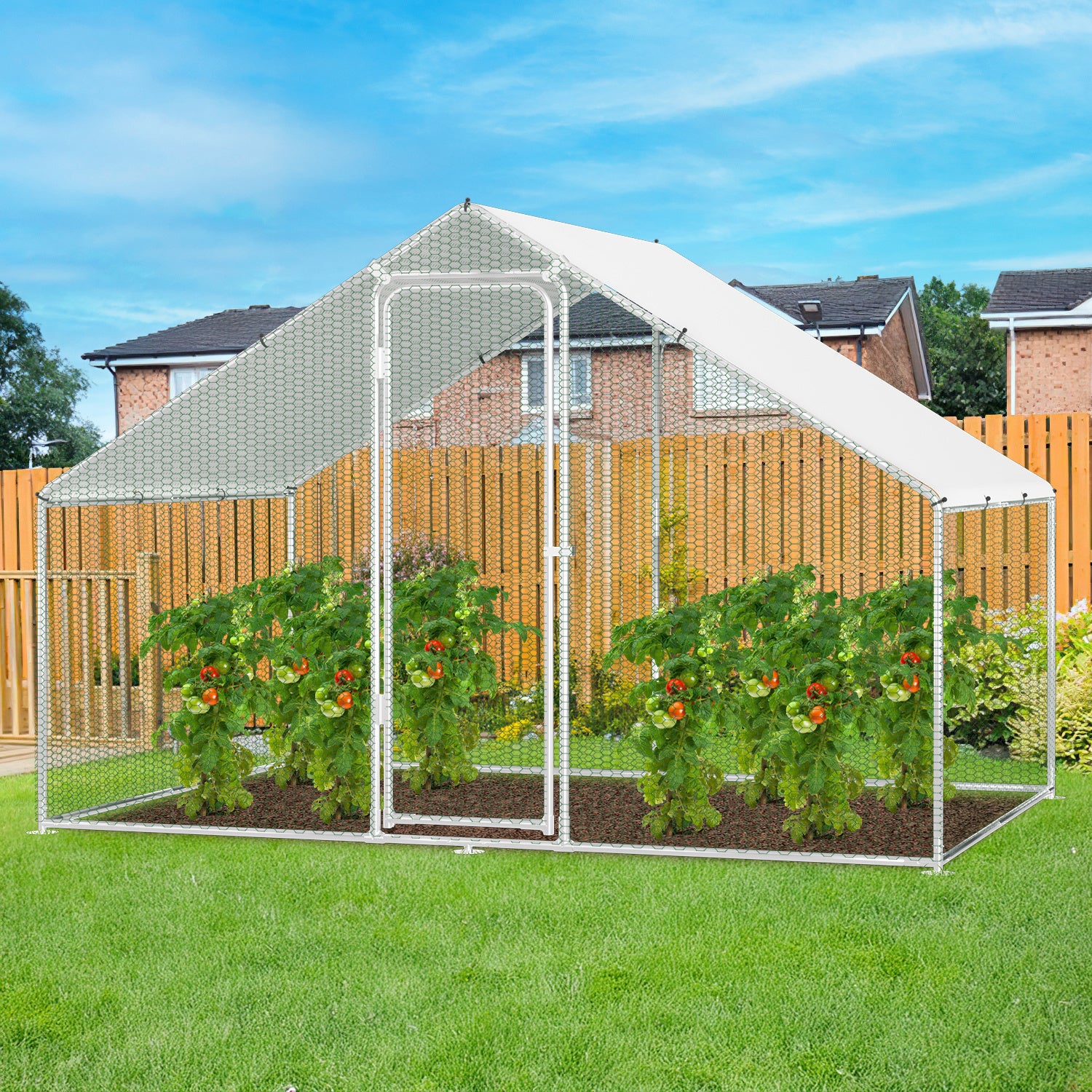 Galinheiro 3×2×2 m – Estrutura em aço galvanizado, viveiro externo, recinto para pequenos animais com porta - 7