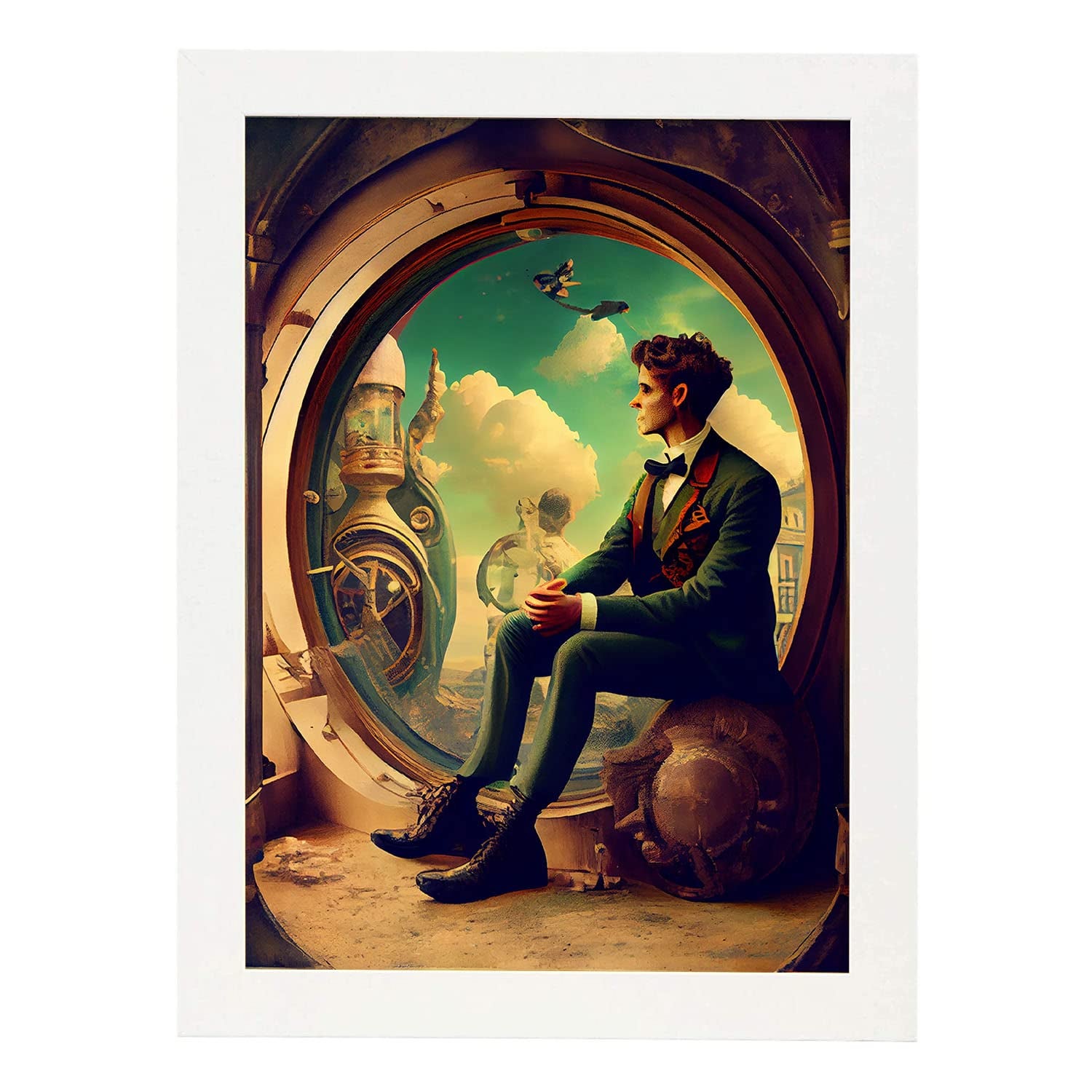 Nacnic poster steampunk en estilo surrealismo cinematográfico ilustraciones y grabados de historieta abstracta y artística para a3 marcos blanco