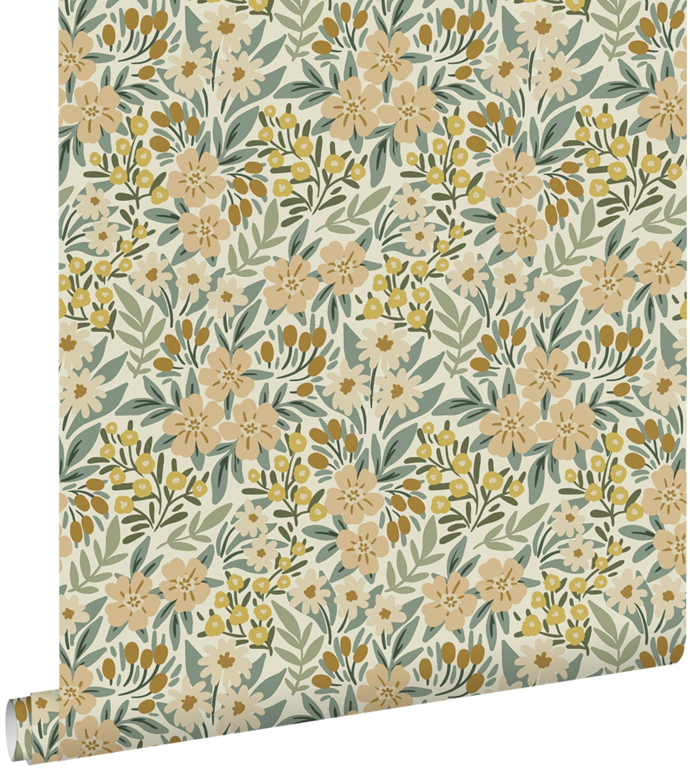 Tapeta kwiaty szaro zielonym - 50 x 900 cm - ESTAHOME