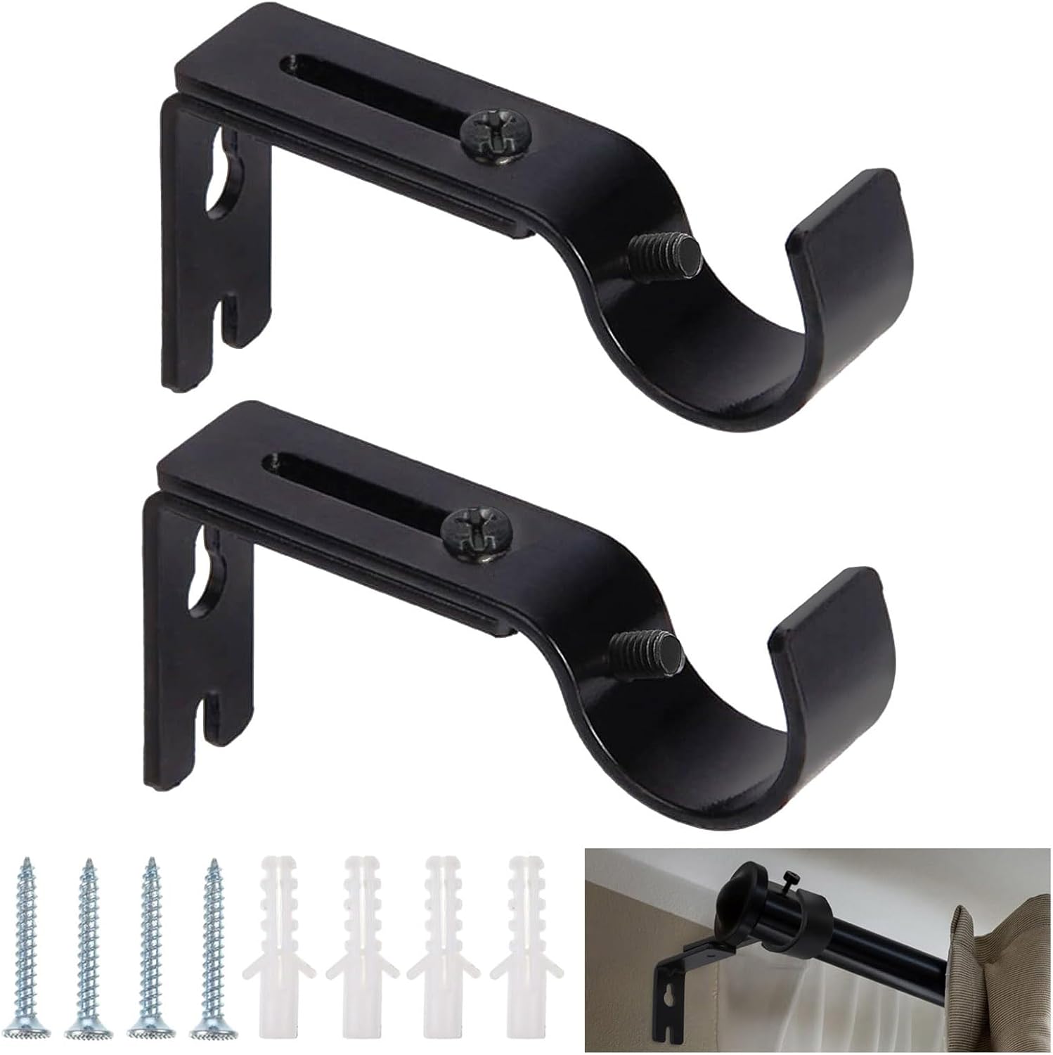 Support de tringle à rideaux réglable, en 2 parties, en métal avec vis ...