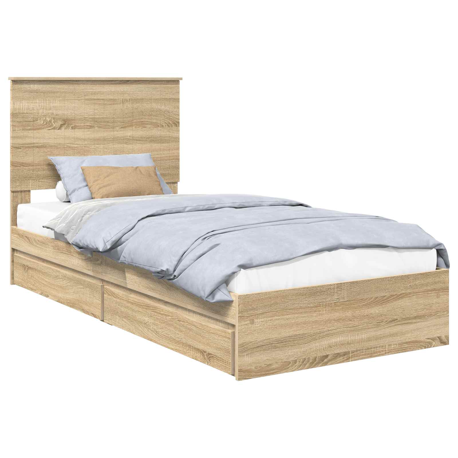 Lit de rangement chêne 90 x 190 cm en panneau de bois - 2