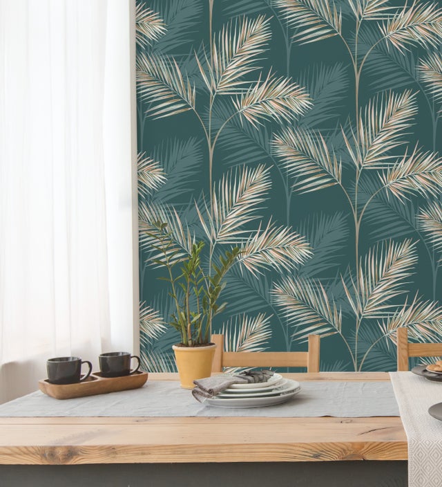 Papier peint lessivable feuilles de palmiers tropicaux chameu et vert - Hawaii Palms 680912 de GAULAN - Rouleaux de 10 m x 0,53 m