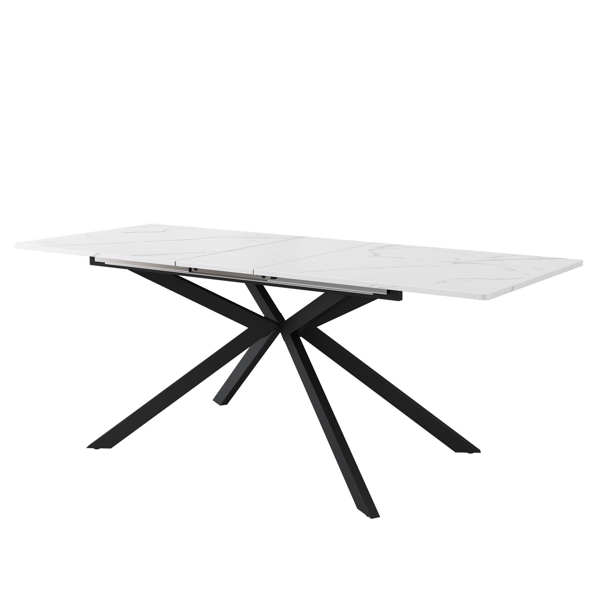 Rozkładany stół jadalny dla 4-6 osób - Dł. 150/180 x Szer. 70 x Wys. 76 cm - Nogi z płyty MDF i metalu - Blat imitujący marmur - Biały - 7
