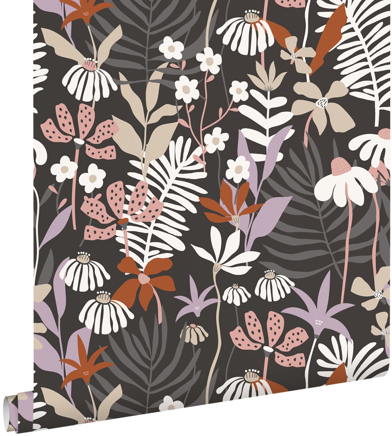 Tapeta tropikalne liście i kwiaty szarymIw wielu kolorach - 50 x 900 cm - ESTAHOME