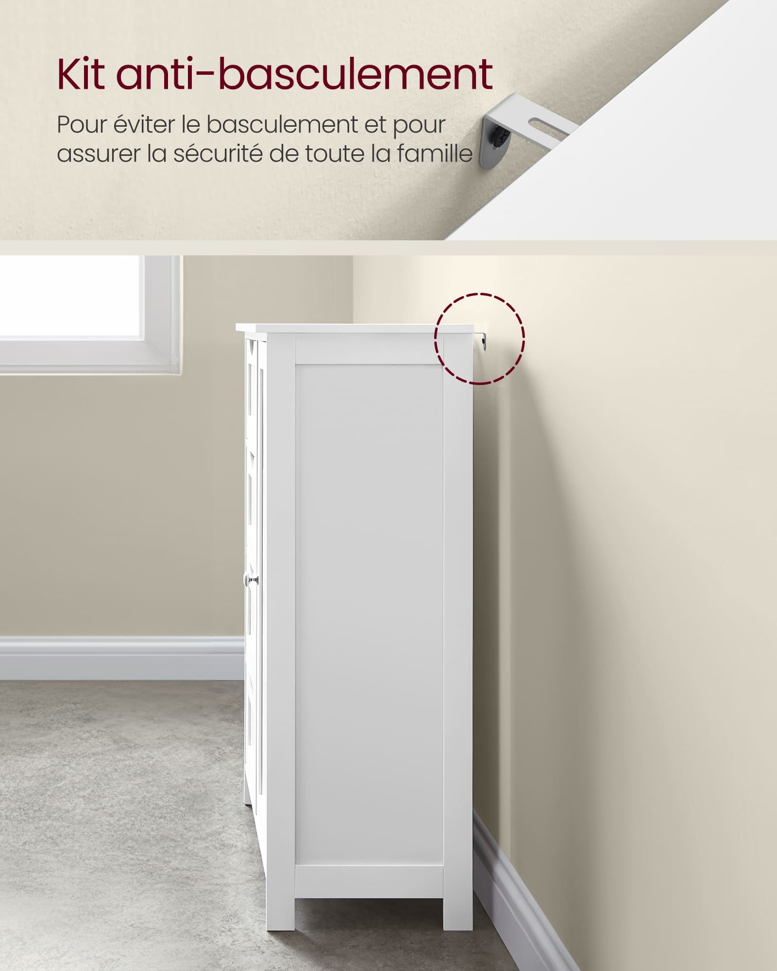Meuble Salle de Bain Rangement, Armoire Gain de Place, Commode, avec 4 Tiroirs, Placard avec Porte, Étagère Réglable, 35 x 65 x 90 cm, Blanc Nuage - 6