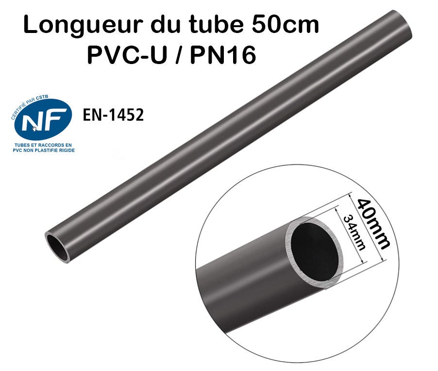 Lot de 3 Barres Tuyau 40mm : Longueur 50cm Rigide Tube PVC - 2