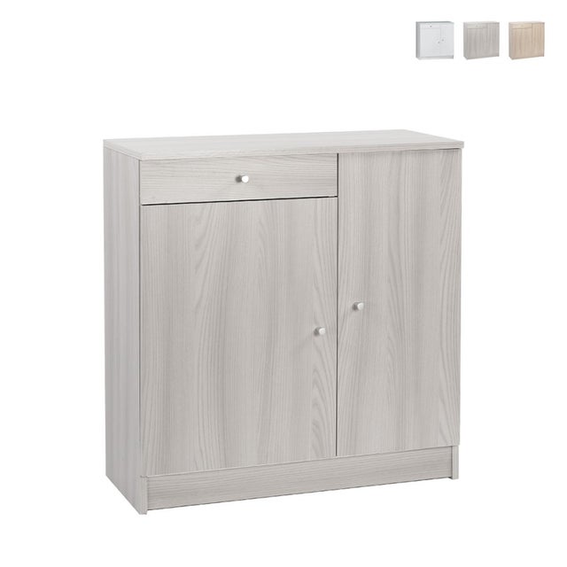 Armadio multiuso eucalipto con ripiani regolabili. Mobile bagno due ante e un cassetto in legno, ideale in lavanderia per i detersivi.