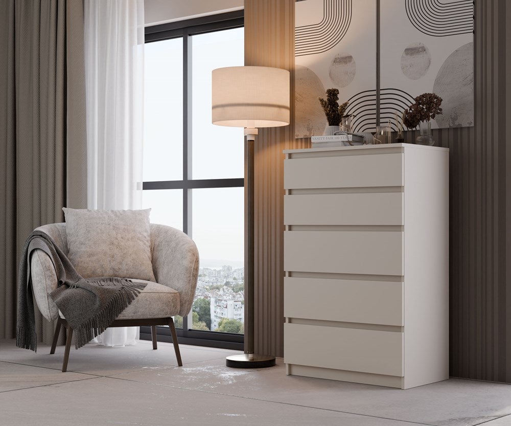 ASTER T5 | Cassettiera moderna per camera da letto/soggiorno/ufficio 40x70x109.5 | 5 cassetti | Mobile contenitore | Cassettiera - 2