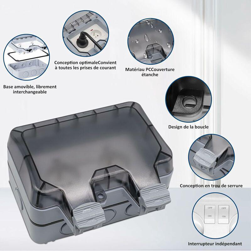Prise Extérieure étanche avec Interrupteur et Témoin Lumineux, Double Prise Etanche Prise Standard Français Encastrée, AC250V/16A pour Cuisine - 4