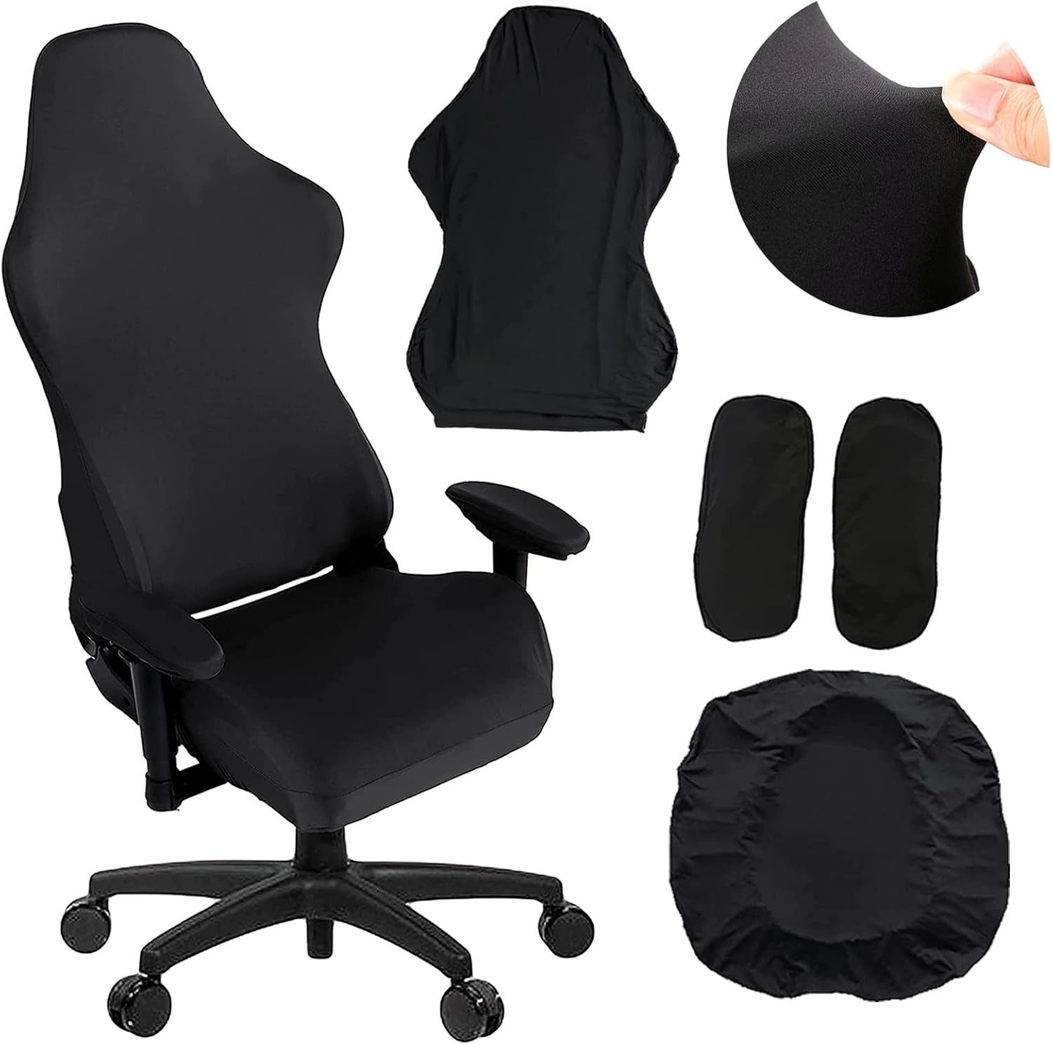 Lukery Housse de Chaise de Gaming Extensible, Couleur Unie Jacquard Couverture de Fauteuil de Rotatif Amovible Lavable, pour Chaise de Bureau Pivotante Ordinateur Universelle (Turquoise