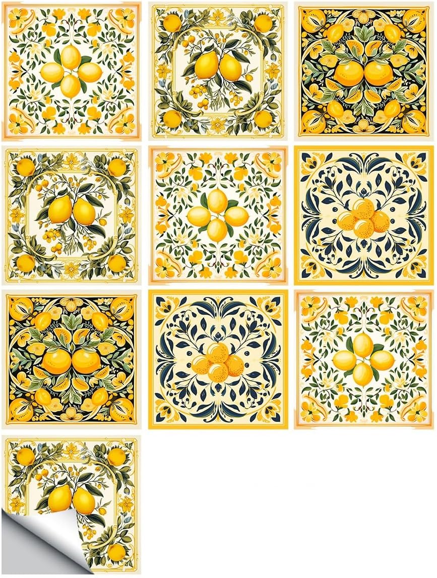Sticker Rework Jaune 10 PCS Stickers Muraux Carrelage Étanche,Citron jaune minimaliste ...