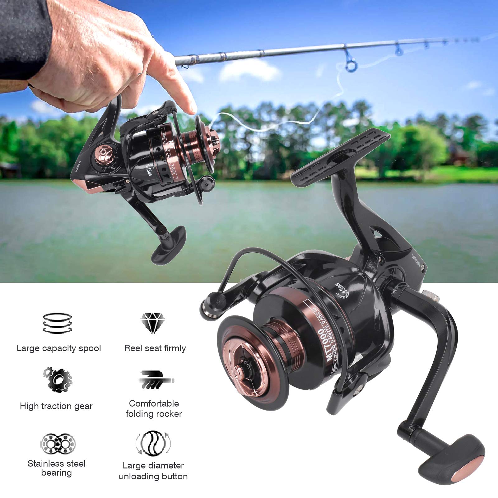 Bobina di ruota per lenza da pesca in metallo Richiamo Canna da mare Bobina di filo Bobina a tiro lungo Accessorio per bobina (MT7000) - 9