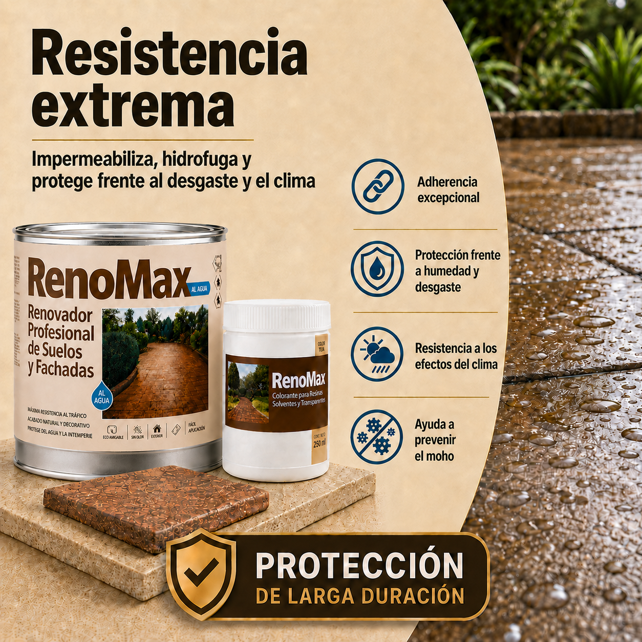 RENOMAX - Resina Hormigon Impreso y Superficies Porosas Al Agua + Tinte Hormigon Impreso Color Cemento, 2L Cubre hasta 20m² | Garantía 5 Años - 5