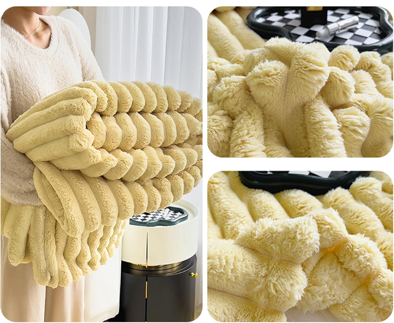 Couverture en laine, plaid, jeté de canapé, doux et confortable, poils longs, hiver - jaune - 120 x 200 cm - 4