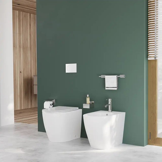 Sanitari filomuro ceramica bianco lucido vaso rimless copriwc soft-close bidet | Europa Small