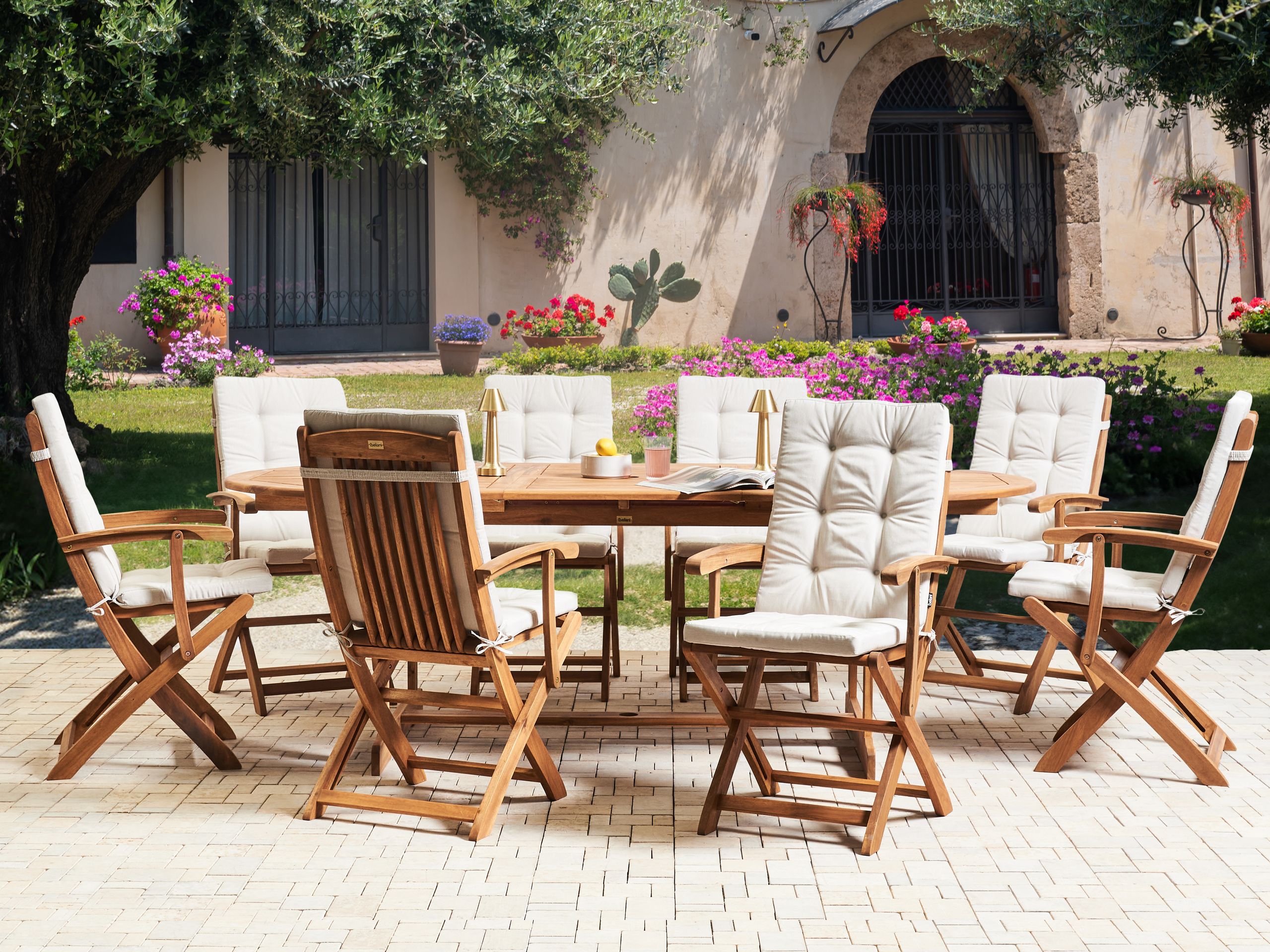 Set dining pentru grădină cu 8 locuri MAUI PREMIUM Bej deschis Lemn de acacia
