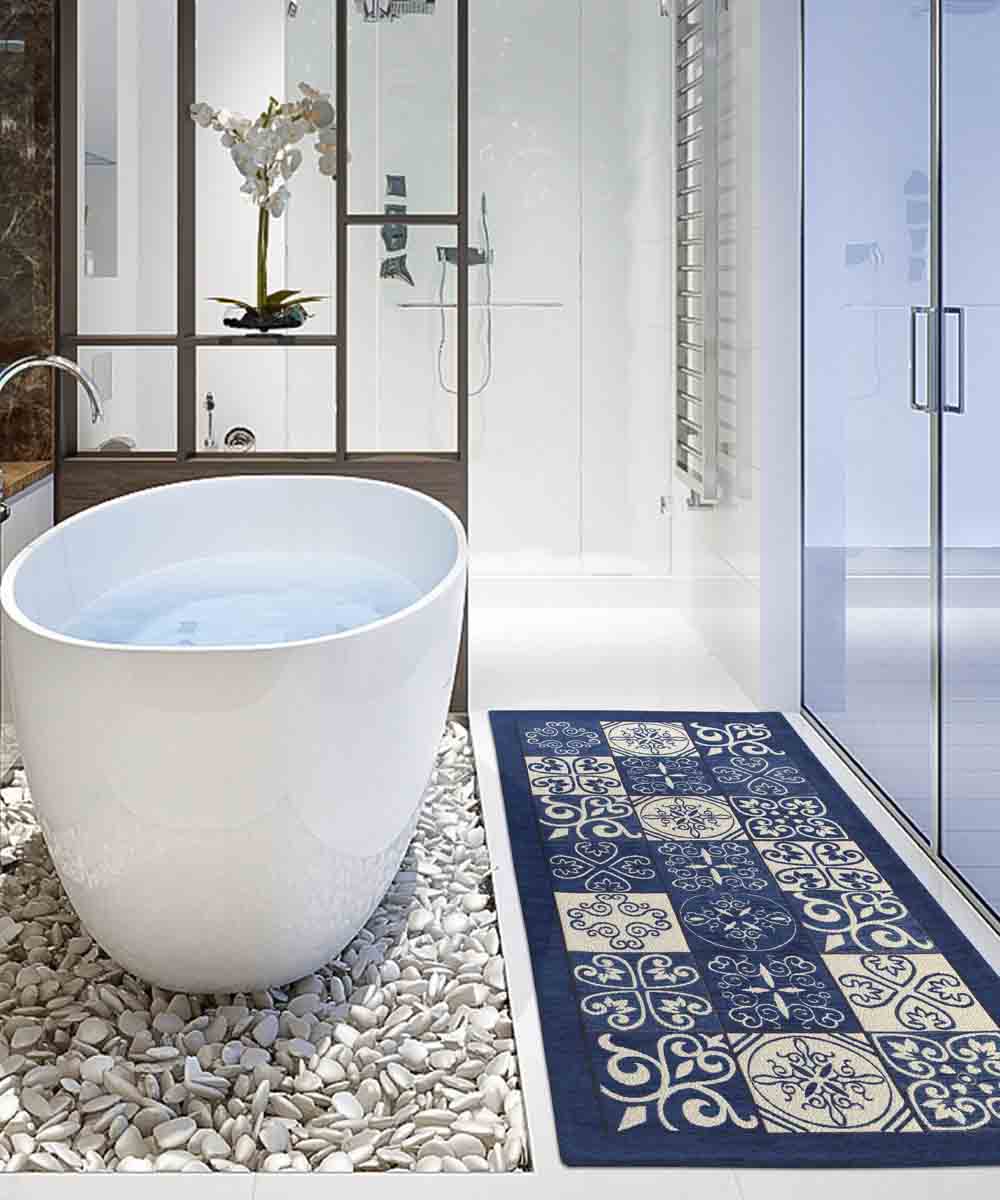 MAIOLICA 55x240 cm NIEBIESKI Dywan welurowy antypoślizgowy | GaleriaFarah1970