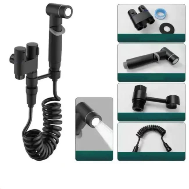 Zestaw natryskowy do toalety ze stali nierdzewnej z podwójnym wyjściem – prysznic ręczny do toalety, wąż elastyczny 2 m w zestawie