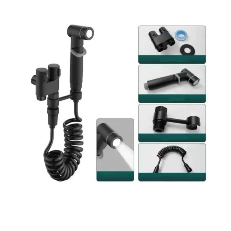 Zestaw natryskowy do toalety ze stali nierdzewnej z podwójnym wyjściem – prysznic ręczny do toalety, wąż elastyczny 2 m w zestawie