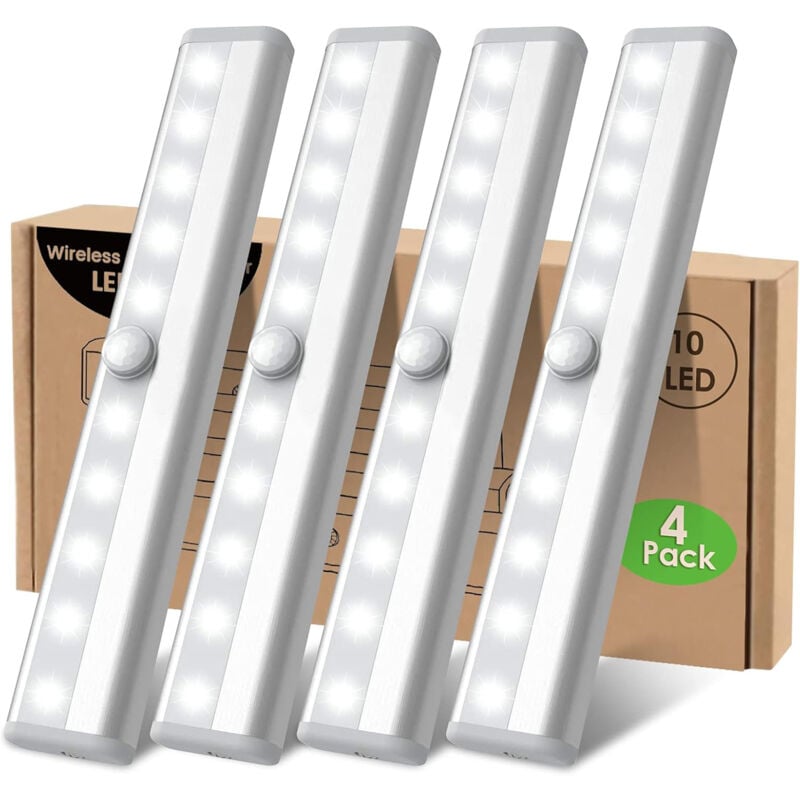 4 Lampki LED z Czujnikiem Ruchu na Baterie - Oświetlenie do Szafy, Garderoby, Schodów - Bezprzewodowe, Magnetyczne, Lampka Nocna