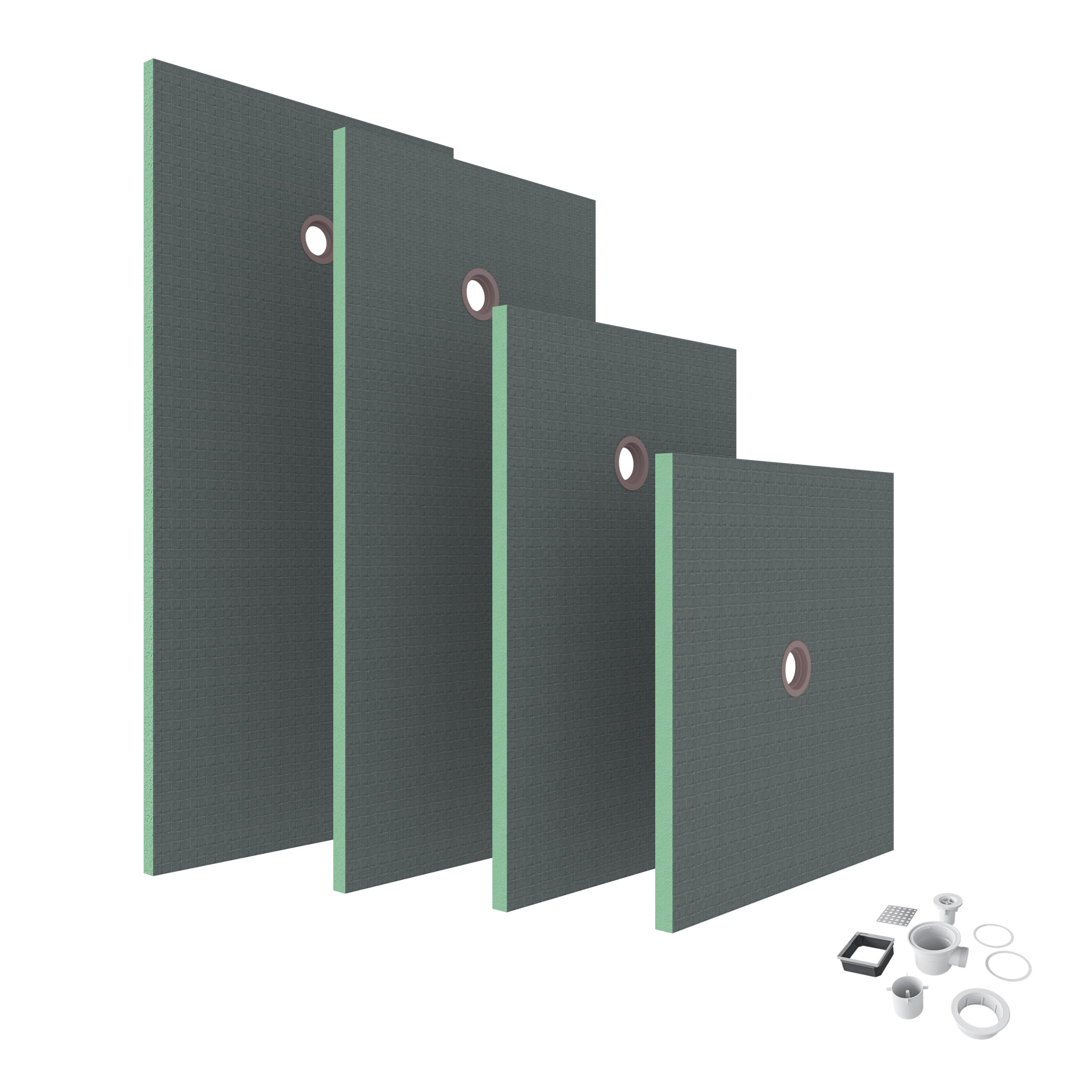 Pack de 1 receveur de douche prêt à carreler - 160x80x4 cm - Avec kit de bonde complet - En polystyrène extrudé, recoupable sur mesure, rectangulaire - 3