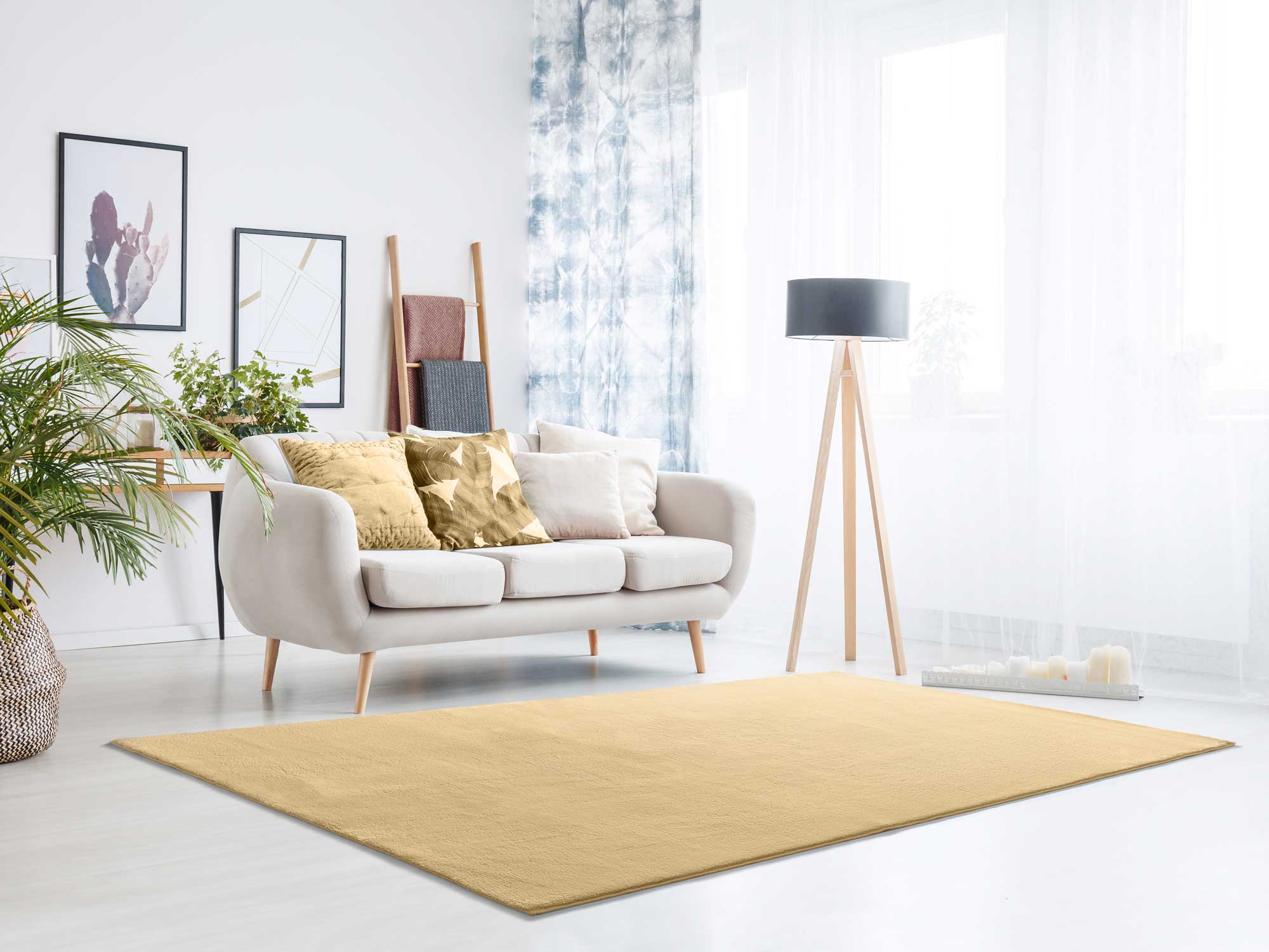 Prostokątny antypoślizgowy zmywalny dywan musztardowy 200 x 290 cm LOFT gładki - ATTICGO