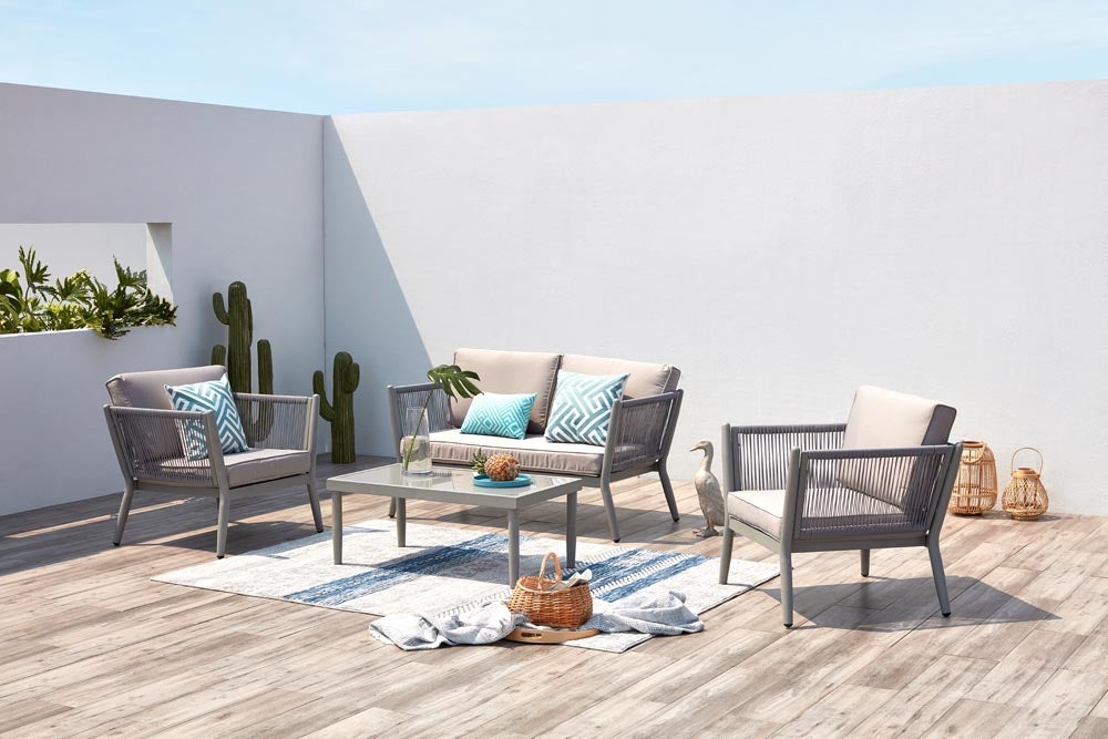 ANAHMA Salotto da giardino in alluminio e corda grigio chiaro