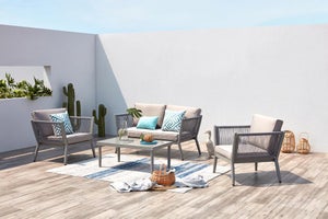 Salon jardin 4 places en alu et corde gris clair ANAHMA