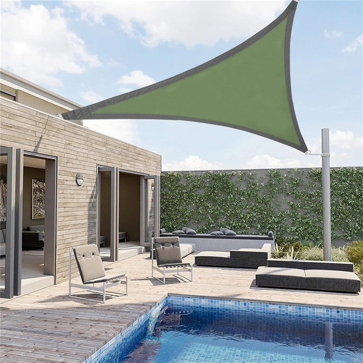 Voile d'ombrage imperméable pour jardin, protection solaire pour balcon et piscine, voile d'ombrage triangulaire vert, 3m*3m*3m - 3