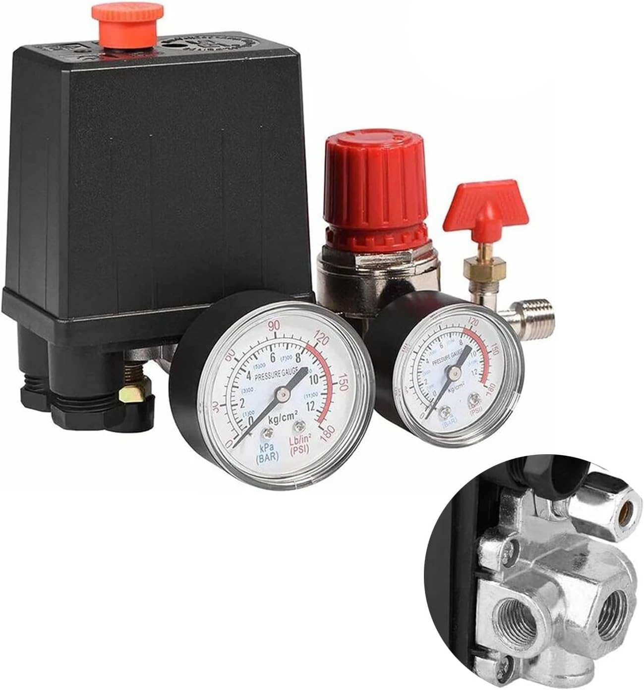 Pressostat Régulateur Compresseur D'Air – Valve Double Sortie Avec Manomètre, Joint V, Décompression Rapide Pour Compresseur à Piston