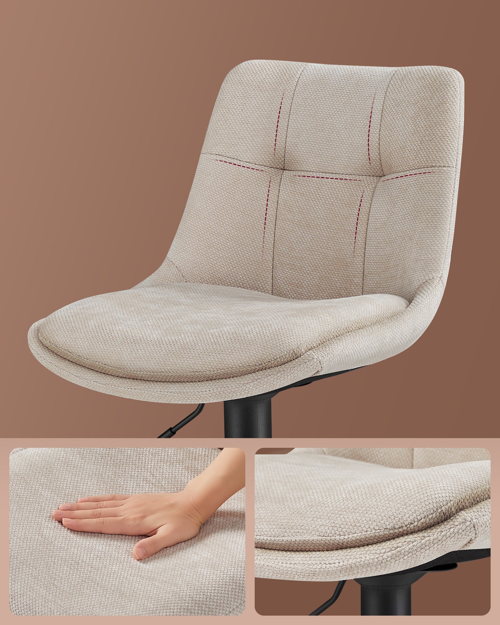 Tabourets de Bar, Lot de 2, Siège Pivotant à Hauteur Réglable, avec Dossier et Repose-Pieds, Salle à Manger, Comptoir, Acier, Blanc Crème - 3