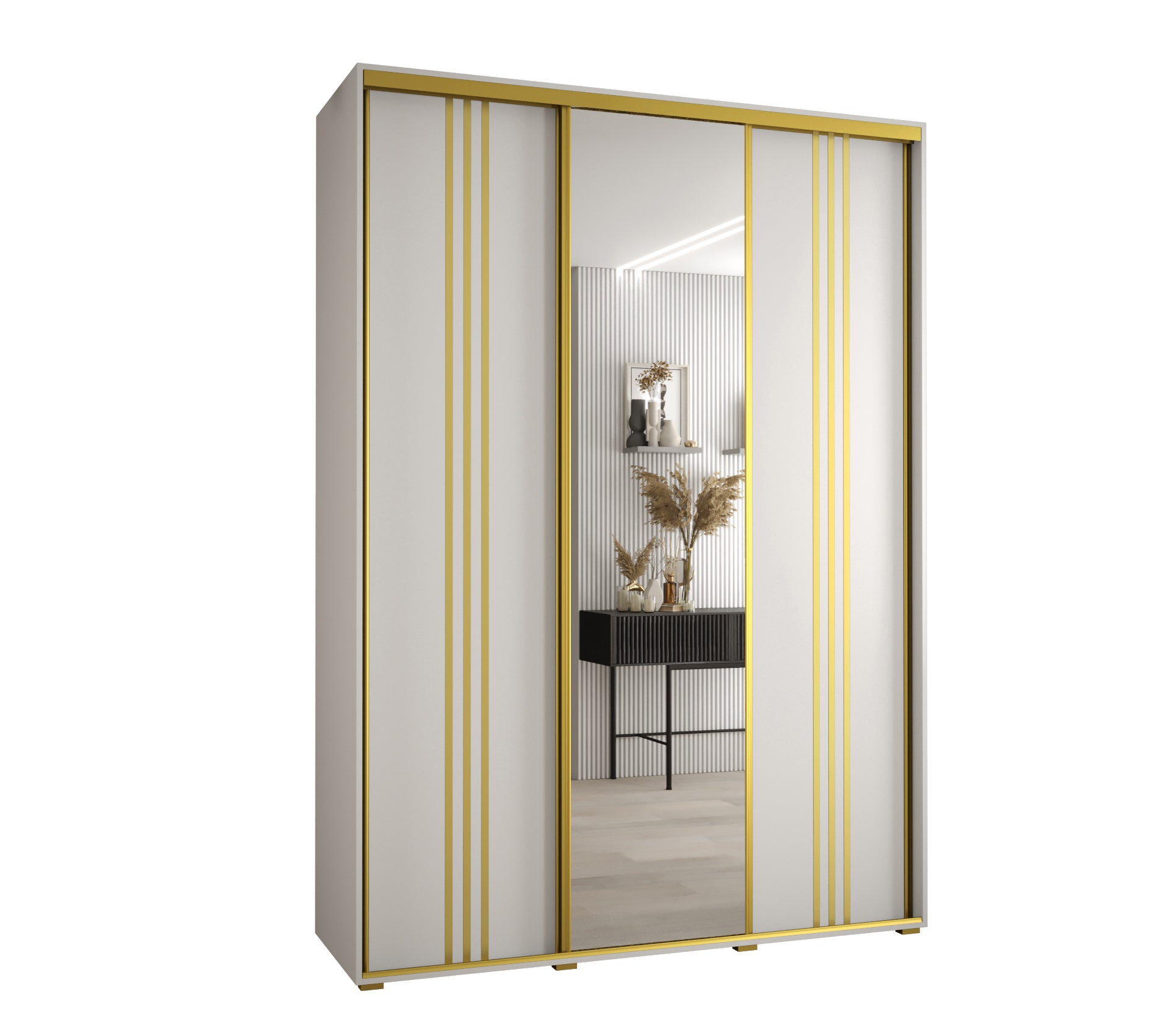 Szafa przesuwna z lustrem wysoka Davos 7 170 x 45 x 235,2 cm biały + biały + u. złoty - Abiks Meble