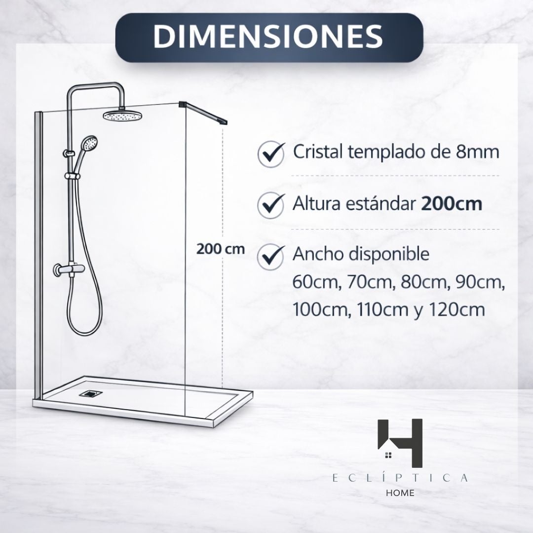 Mampara de Ducha Fija 120x200 cm Negro Mate con Cristal Templado 8 mm y Tratamiento Antical para Baños Modernos - 8