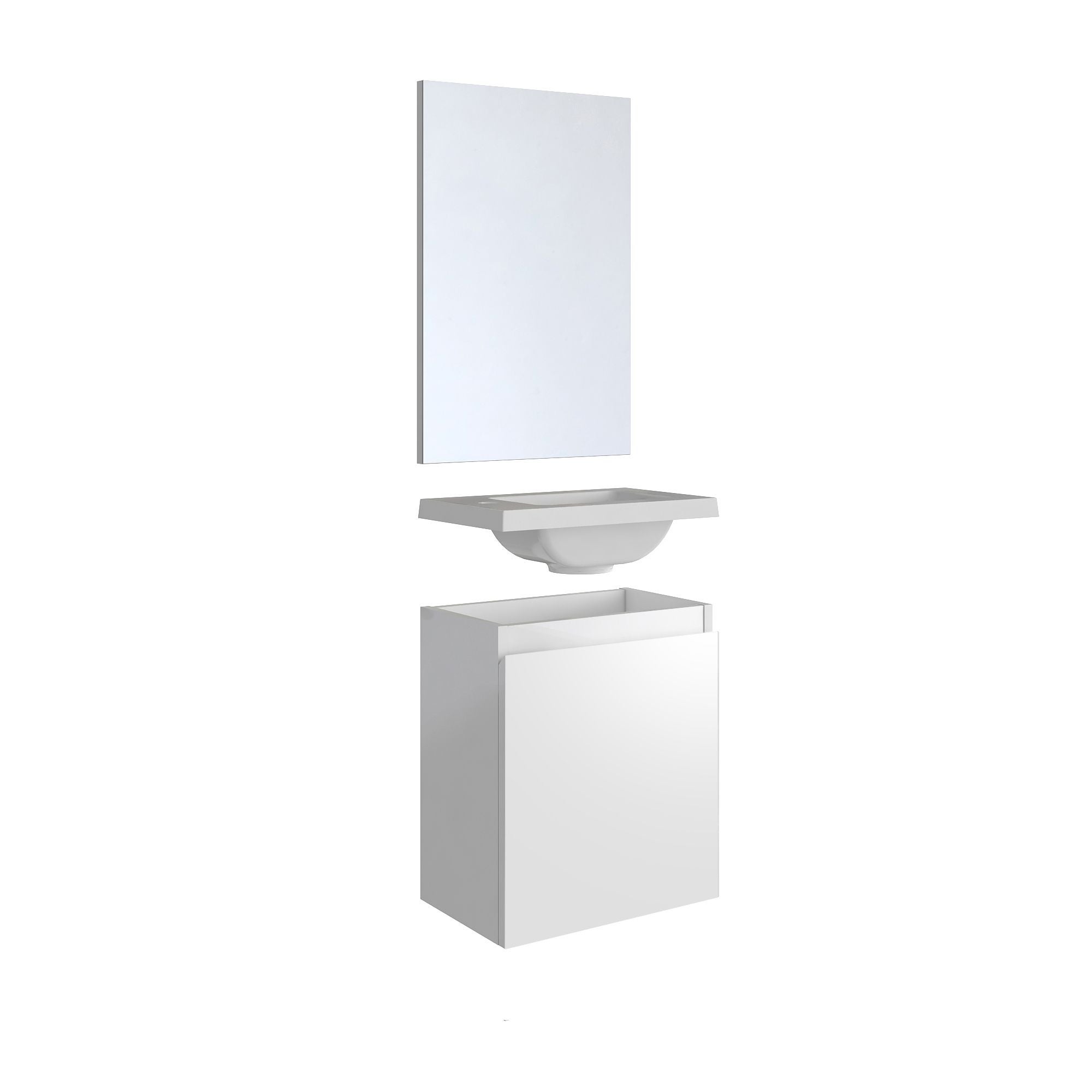 Ensemble meuble lave-mains avec miroir PORTO PACK blanc brillant laqué - L40 x H51 x P25 cm - - 5