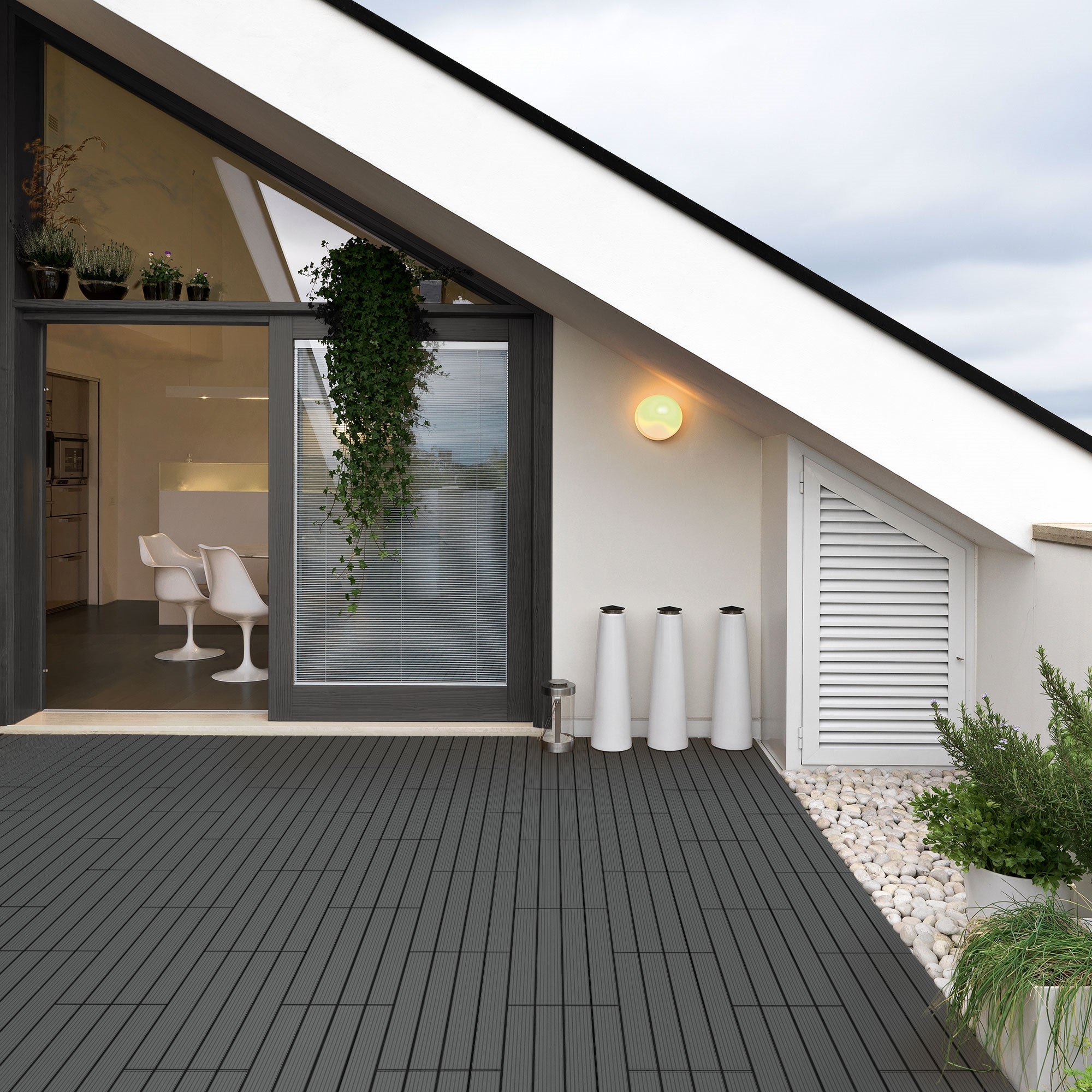 ECD Germany Plytki tarasowe WPC 60x30 cm 12er Spar Set für 2m² Anthracite in Wood Look for Garden Balcony Flooring with Drainage and Click System