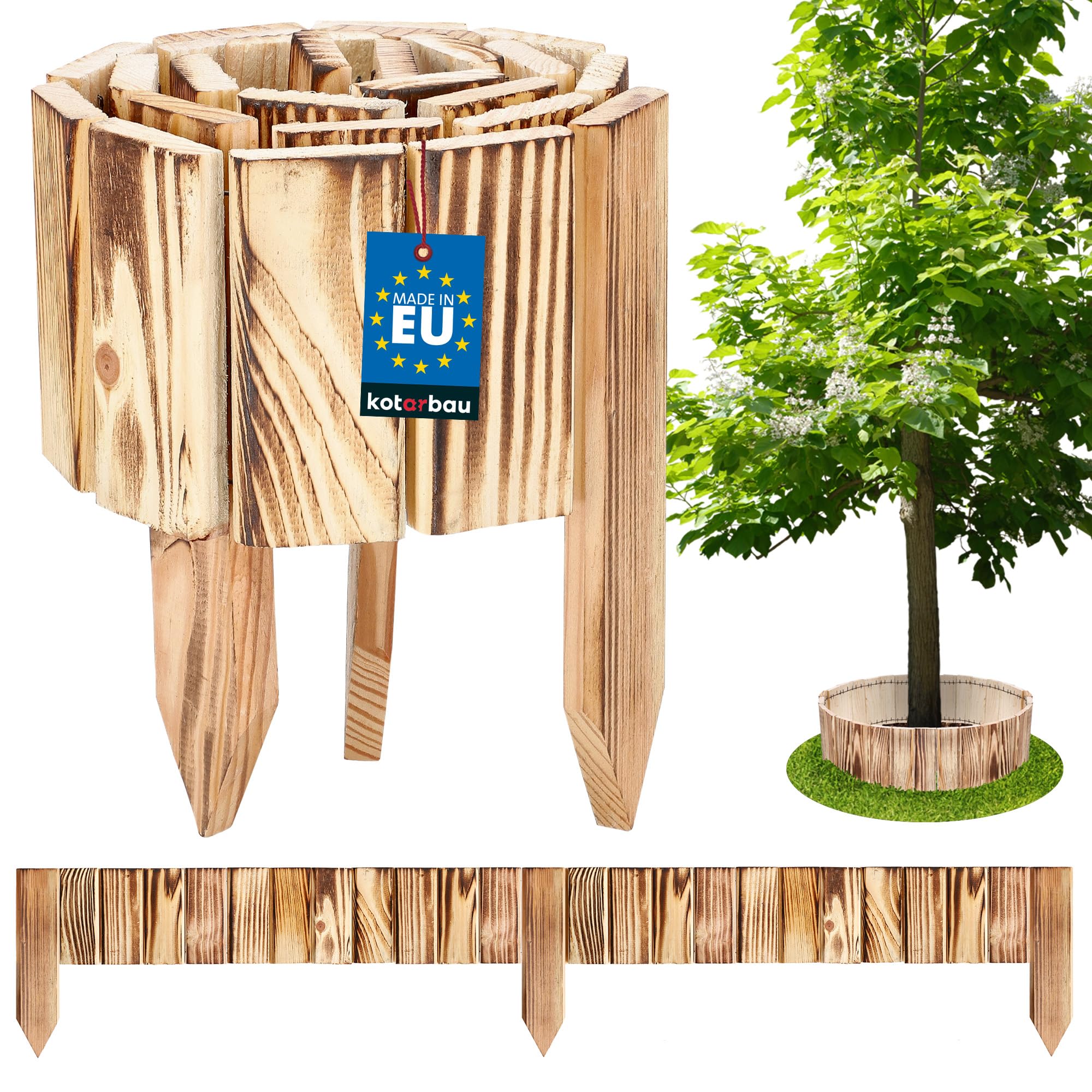 Obrzeże palisada ogrodowa płot drewniany trawnikowy wbijany 10x110 opalany - KOTARBAU