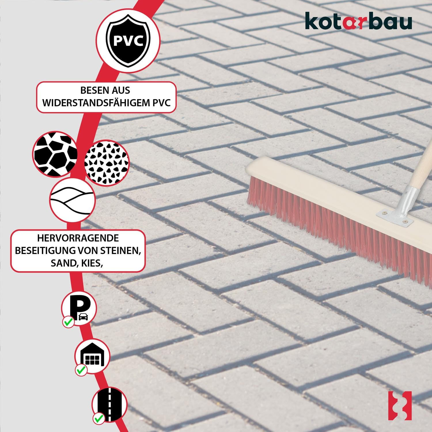 Balai de Route 1000 mm avec Manche pour le Nettoyage des Terrasses, Garages et Jardins - Balai de Jardin - Balai Industriel - KOTARBAU - 4