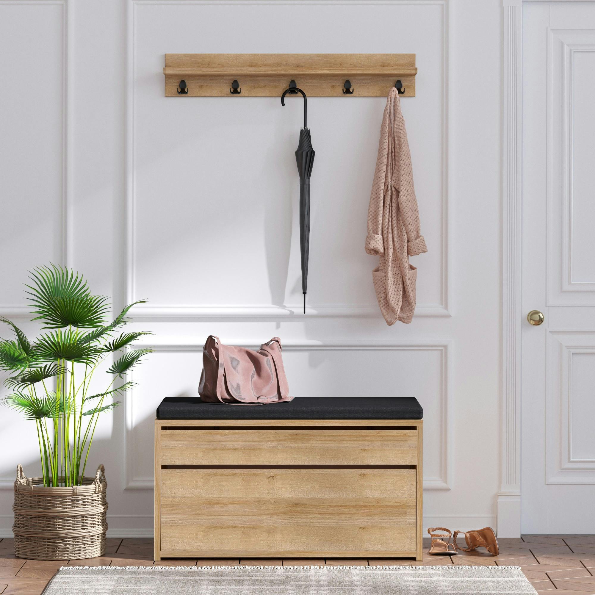 Banquette entrée noire avec rangement et portemanteau MARFA | Leroy Merlin
