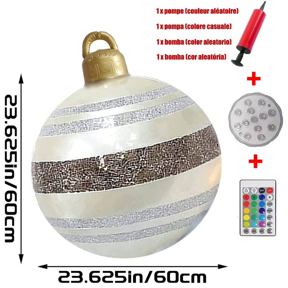 Boule de noël gonflable géante de 60cm, ornements avec lumière LED et télécommande, décorations de boule de soufflage de noël - 4