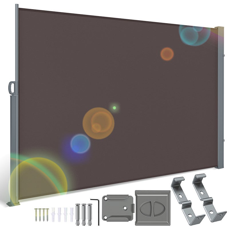 Biombo exterior retráctil 180 x 300 cm toldo lateral con funda protectora - toldo lateral vertical para proteger la intimidad - marrón