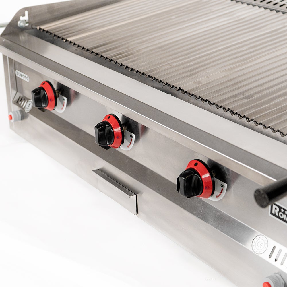 Romux® Barbecue Industriale a Gas con Pietra Lavica 100 cm da Banco con Alta Potenza Termica 34.500 W e Griglia Regolabile su 3 Altezze | Butano - 4