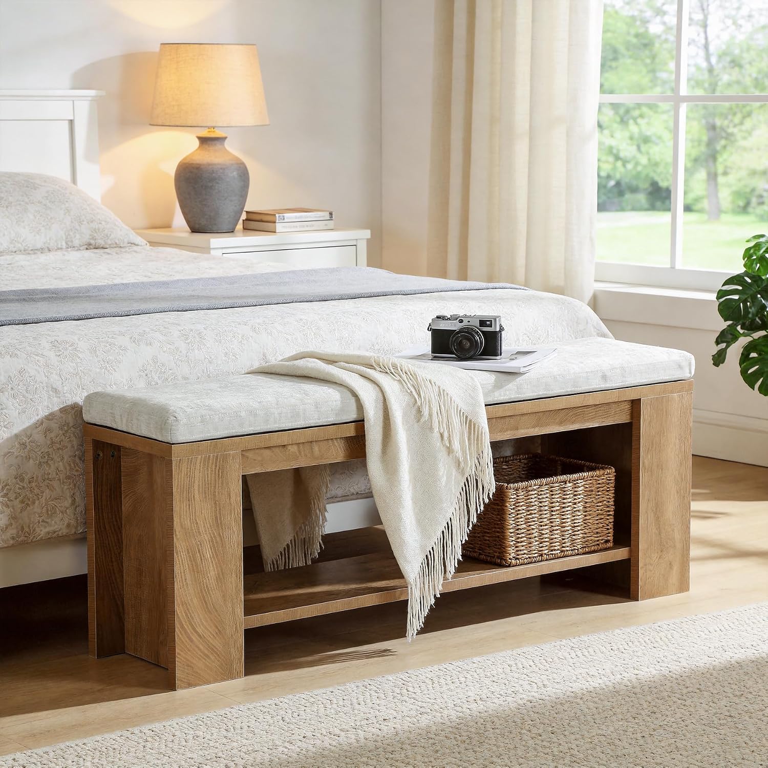 Tribesigns Banc campagne 120cm avec coussin, pied de lit, hall/entrée/chambre. - 5