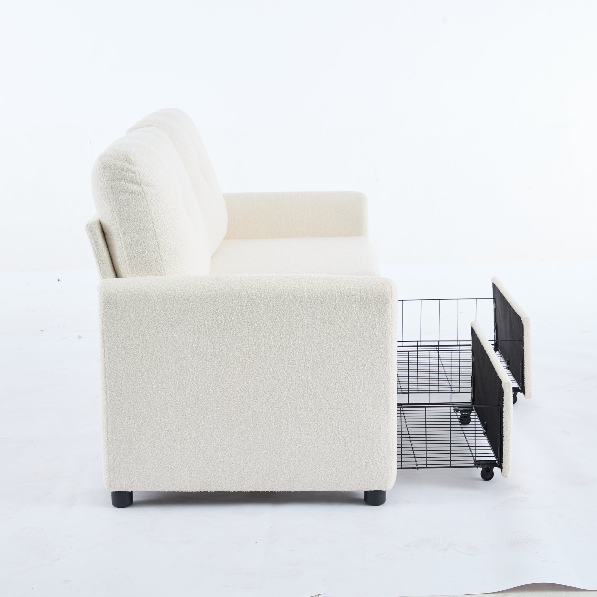 Divano da soggiorno avorio a 2 posti con struttura in crepe e doppio cassetto portaoggetti - 5