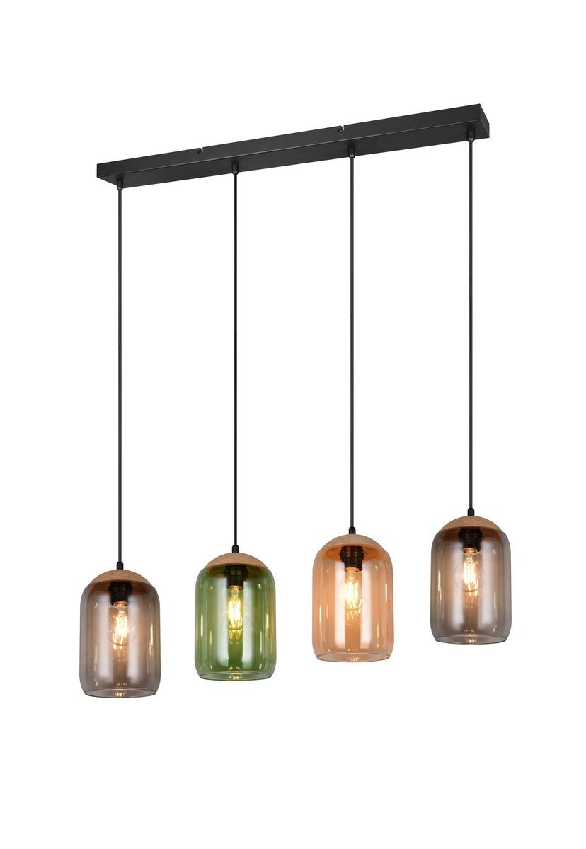 Lampa wisząca CORK czarna-dymiona-bursztynowy-zielona 4xE27x10W szkło wym:150x90x15cm IP20 Trio
