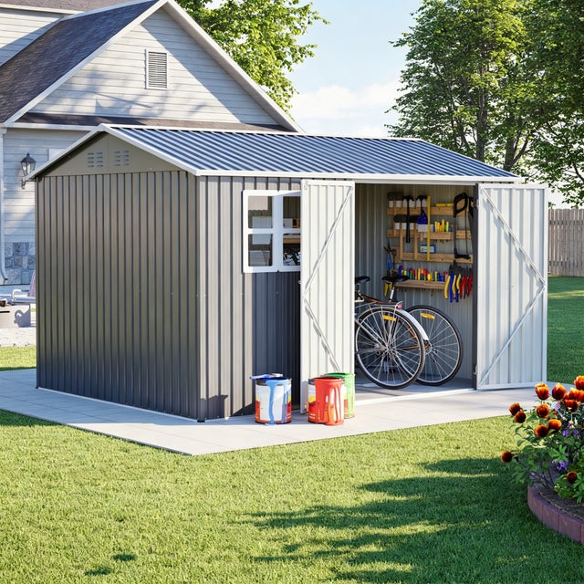 Abri de jardin en métal 7,46 m² - 311x240x201 cm - cabane de jardin avec fenêtre et 4 ventilations pour rangement extérieur - gris