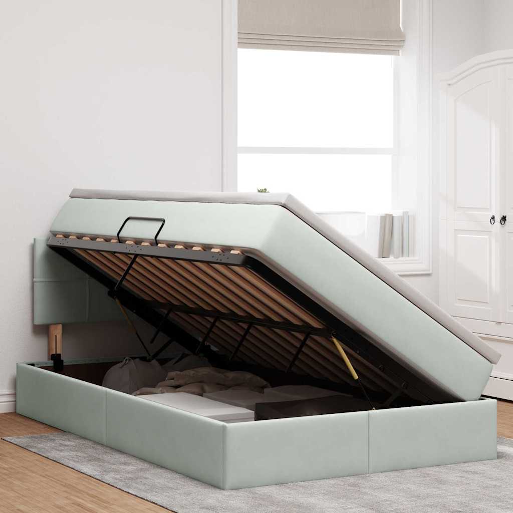 Lit avec rangement en velours gris clair pour la chambre, 120 × 200 cm - 4